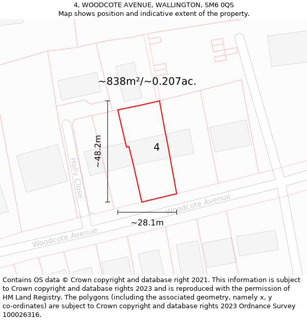 4, WOODCOTE AVENUE, WALLINGTON, SM6 0QS: Plot and title map