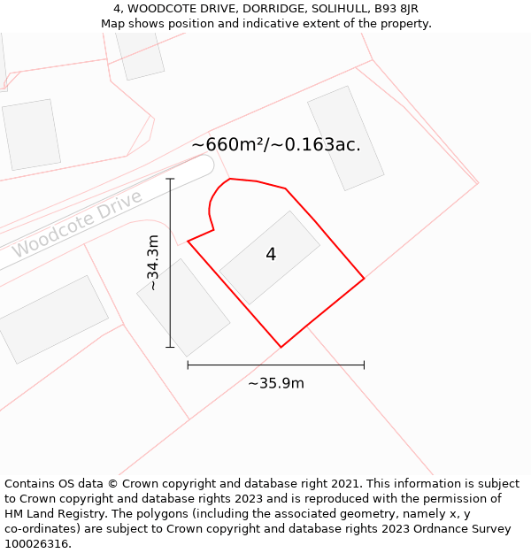 4, WOODCOTE DRIVE, DORRIDGE, SOLIHULL, B93 8JR: Plot and title map