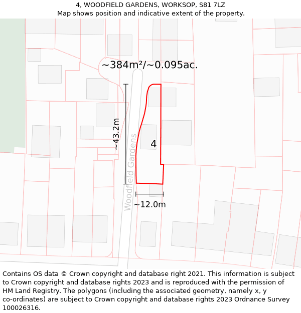 4, WOODFIELD GARDENS, WORKSOP, S81 7LZ: Plot and title map