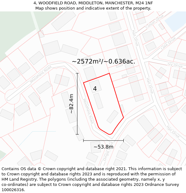 4, WOODFIELD ROAD, MIDDLETON, MANCHESTER, M24 1NF: Plot and title map