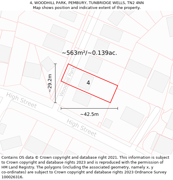 4, WOODHILL PARK, PEMBURY, TUNBRIDGE WELLS, TN2 4NN: Plot and title map