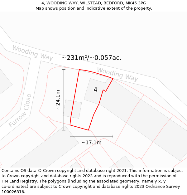 4, WOODING WAY, WILSTEAD, BEDFORD, MK45 3PG: Plot and title map