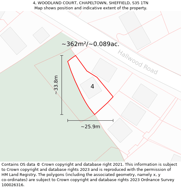 4, WOODLAND COURT, CHAPELTOWN, SHEFFIELD, S35 1TN: Plot and title map