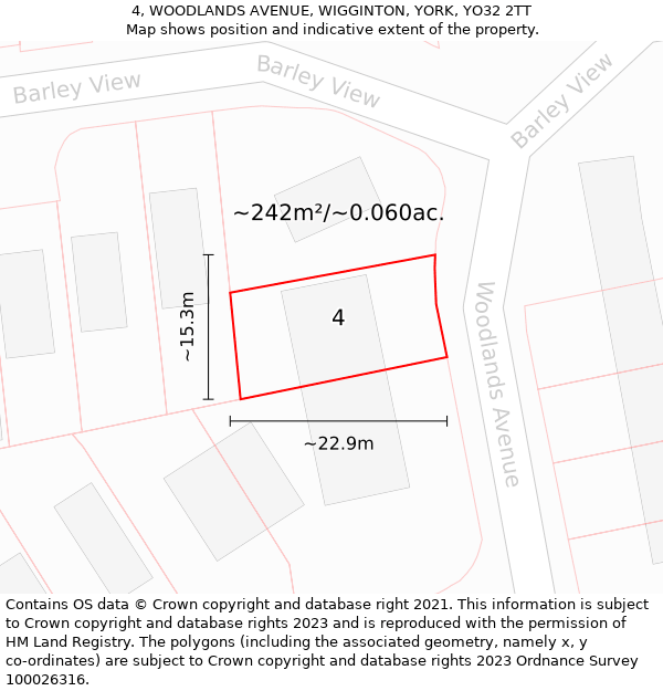 4, WOODLANDS AVENUE, WIGGINTON, YORK, YO32 2TT: Plot and title map