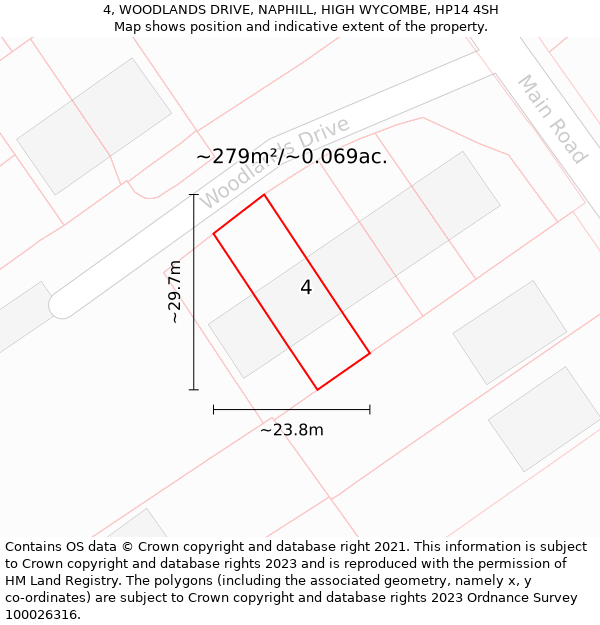 4, WOODLANDS DRIVE, NAPHILL, HIGH WYCOMBE, HP14 4SH: Plot and title map