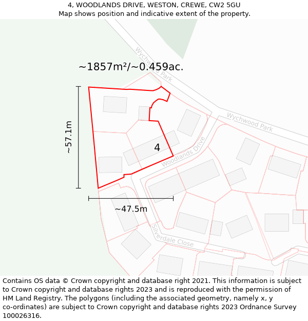 4, WOODLANDS DRIVE, WESTON, CREWE, CW2 5GU: Plot and title map