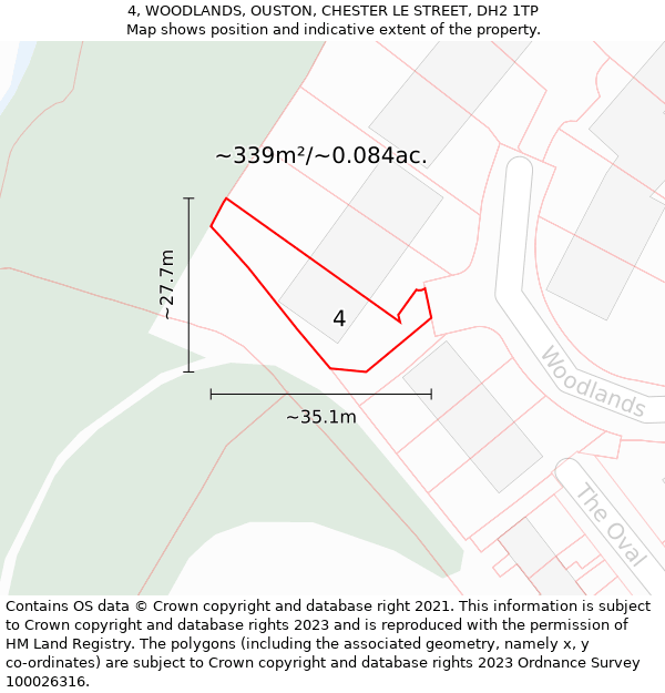 4, WOODLANDS, OUSTON, CHESTER LE STREET, DH2 1TP: Plot and title map