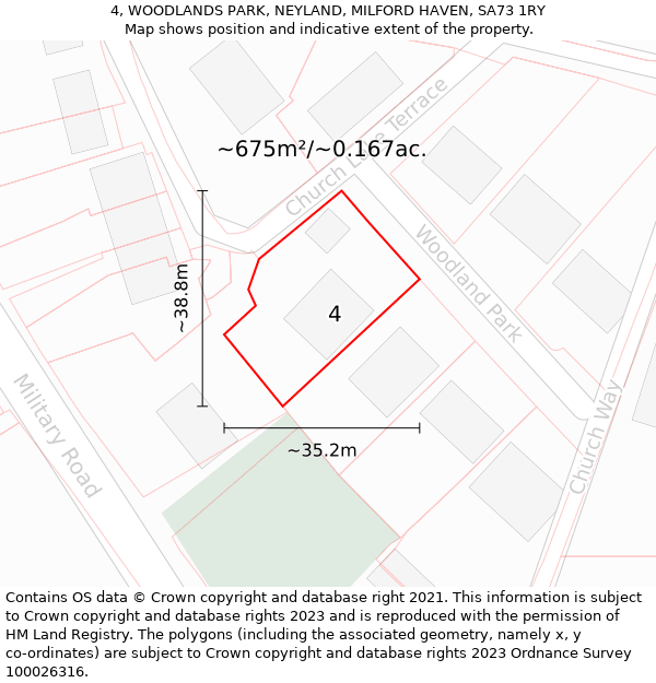 4, WOODLANDS PARK, NEYLAND, MILFORD HAVEN, SA73 1RY: Plot and title map