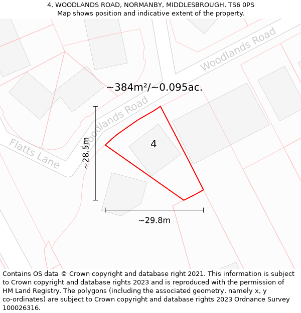 4, WOODLANDS ROAD, NORMANBY, MIDDLESBROUGH, TS6 0PS: Plot and title map