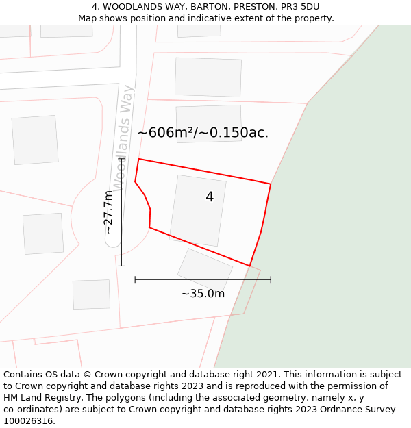 4, WOODLANDS WAY, BARTON, PRESTON, PR3 5DU: Plot and title map