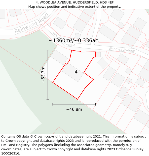 4, WOODLEA AVENUE, HUDDERSFIELD, HD3 4EF: Plot and title map