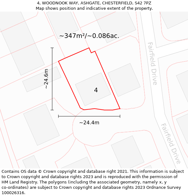 4, WOODNOOK WAY, ASHGATE, CHESTERFIELD, S42 7PZ: Plot and title map