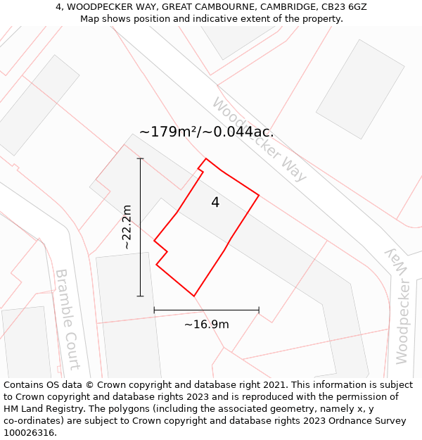 4, WOODPECKER WAY, GREAT CAMBOURNE, CAMBRIDGE, CB23 6GZ: Plot and title map