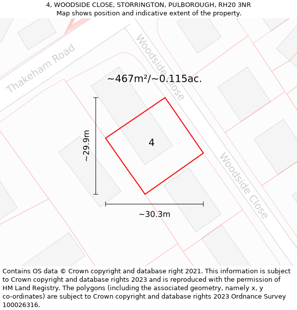4, WOODSIDE CLOSE, STORRINGTON, PULBOROUGH, RH20 3NR: Plot and title map