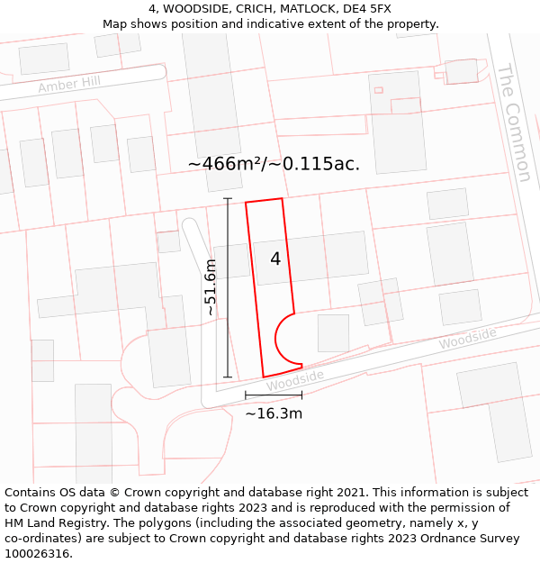 4, WOODSIDE, CRICH, MATLOCK, DE4 5FX: Plot and title map