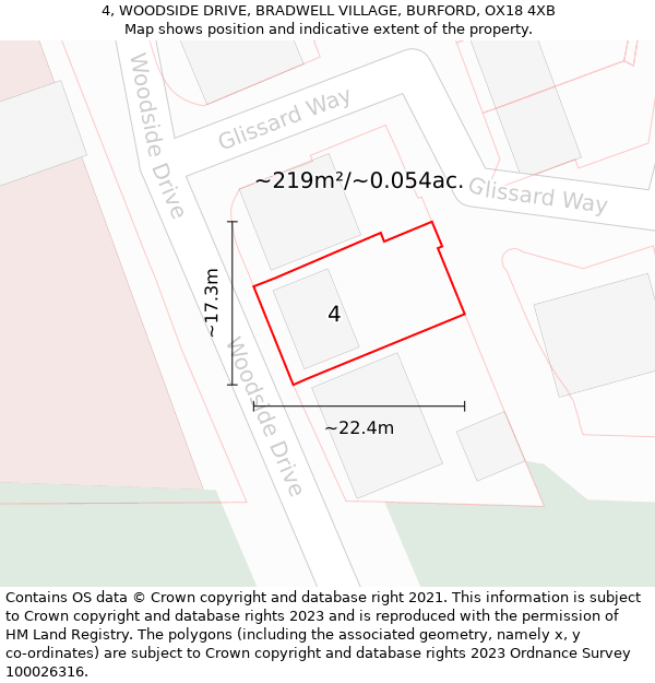 4, WOODSIDE DRIVE, BRADWELL VILLAGE, BURFORD, OX18 4XB: Plot and title map