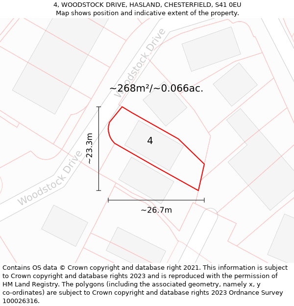 4, WOODSTOCK DRIVE, HASLAND, CHESTERFIELD, S41 0EU: Plot and title map