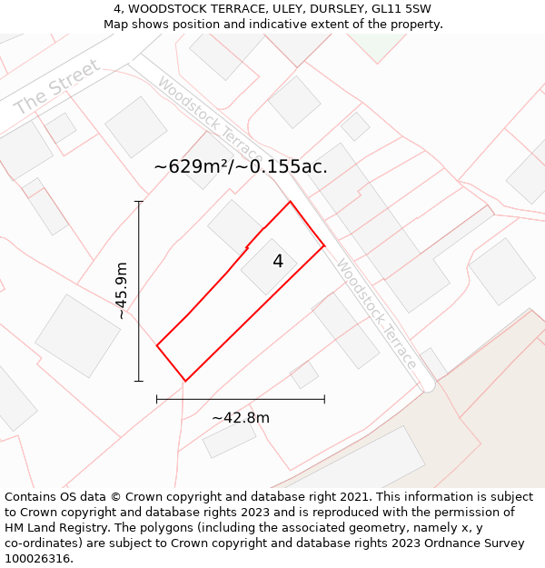 4, WOODSTOCK TERRACE, ULEY, DURSLEY, GL11 5SW: Plot and title map