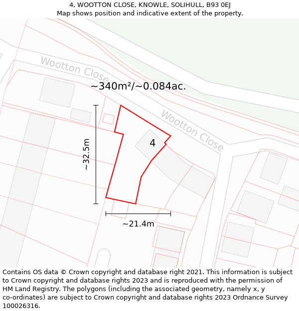 4, WOOTTON CLOSE, KNOWLE, SOLIHULL, B93 0EJ: Plot and title map