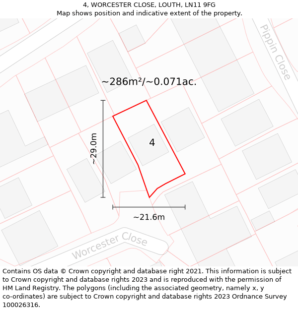 4, WORCESTER CLOSE, LOUTH, LN11 9FG: Plot and title map