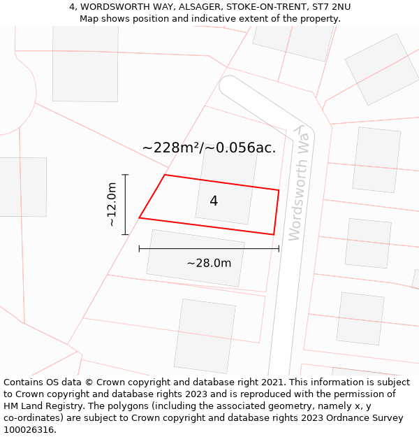 4, WORDSWORTH WAY, ALSAGER, STOKE-ON-TRENT, ST7 2NU: Plot and title map