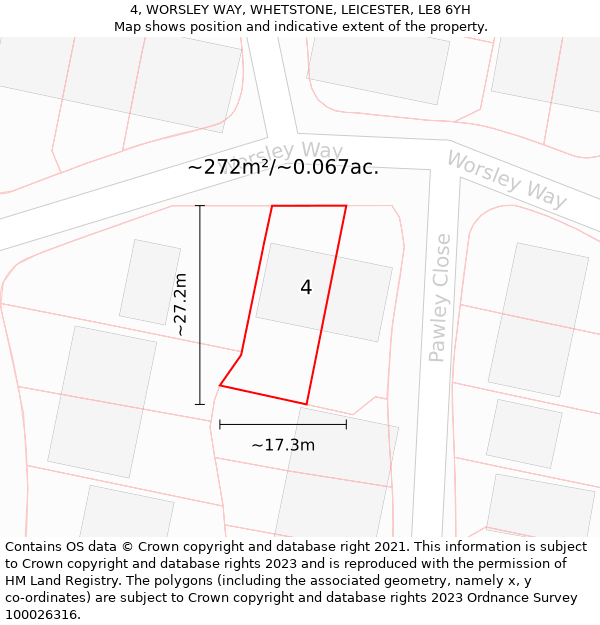 4, WORSLEY WAY, WHETSTONE, LEICESTER, LE8 6YH: Plot and title map