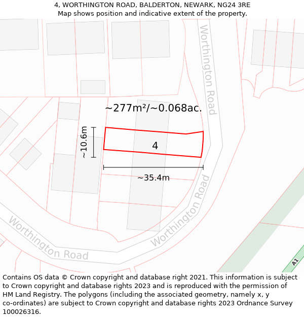 4, WORTHINGTON ROAD, BALDERTON, NEWARK, NG24 3RE: Plot and title map