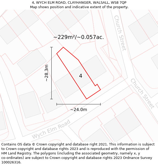 4, WYCH ELM ROAD, CLAYHANGER, WALSALL, WS8 7QP: Plot and title map