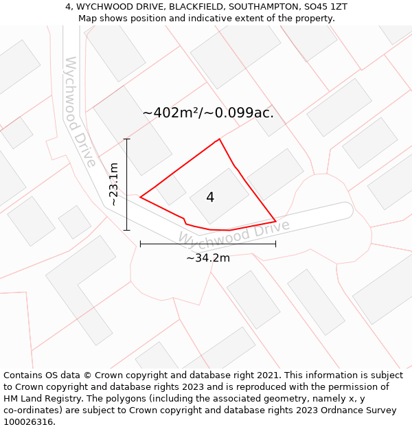 4, WYCHWOOD DRIVE, BLACKFIELD, SOUTHAMPTON, SO45 1ZT: Plot and title map