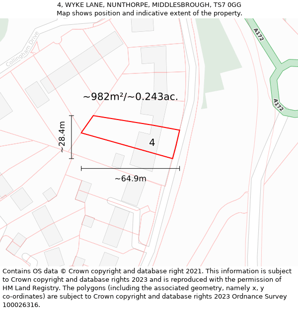 4, WYKE LANE, NUNTHORPE, MIDDLESBROUGH, TS7 0GG: Plot and title map