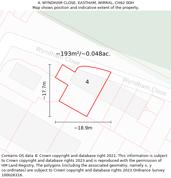 4, WYNDHAM CLOSE, EASTHAM, WIRRAL, CH62 0DH: Plot and title map