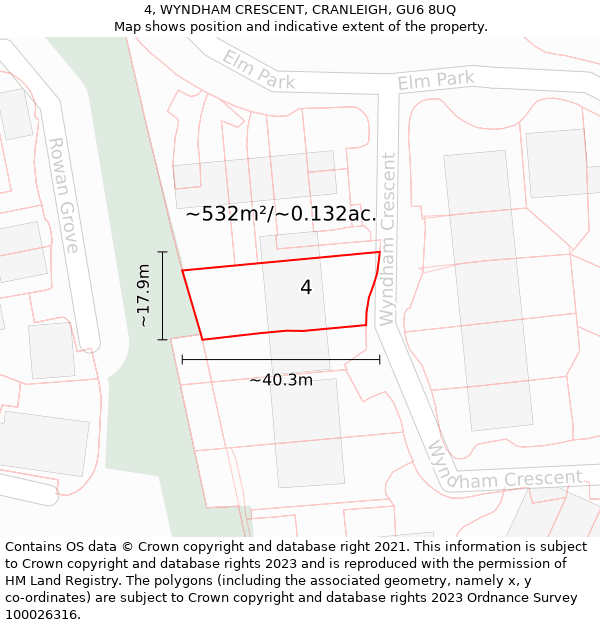 4, WYNDHAM CRESCENT, CRANLEIGH, GU6 8UQ: Plot and title map