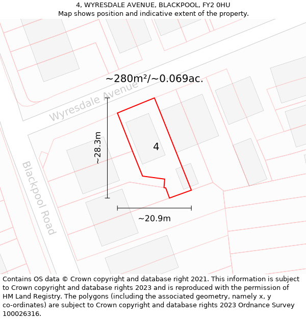 4, WYRESDALE AVENUE, BLACKPOOL, FY2 0HU: Plot and title map