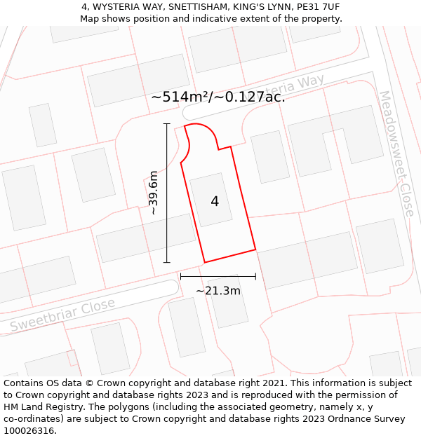 4, WYSTERIA WAY, SNETTISHAM, KING'S LYNN, PE31 7UF: Plot and title map