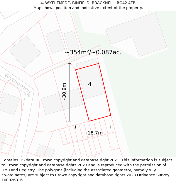 4, WYTHEMEDE, BINFIELD, BRACKNELL, RG42 4ER: Plot and title map