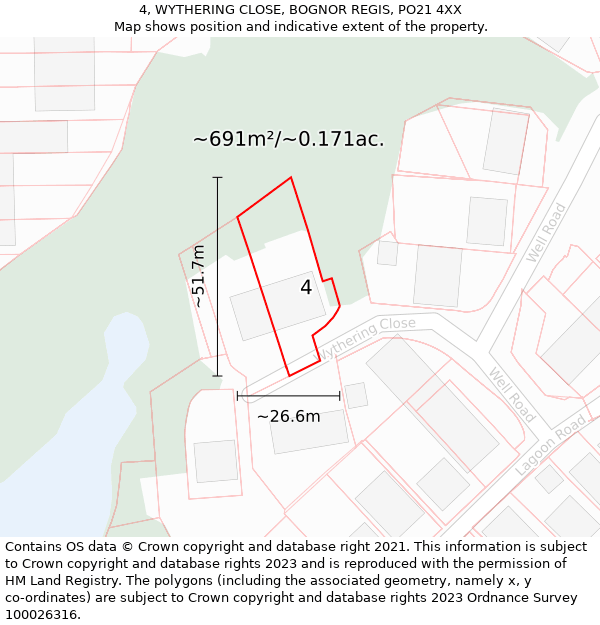 4, WYTHERING CLOSE, BOGNOR REGIS, PO21 4XX: Plot and title map