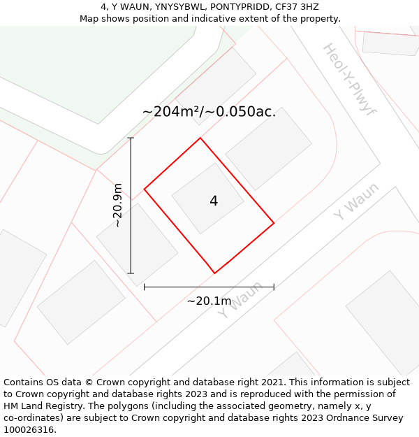 4, Y WAUN, YNYSYBWL, PONTYPRIDD, CF37 3HZ: Plot and title map