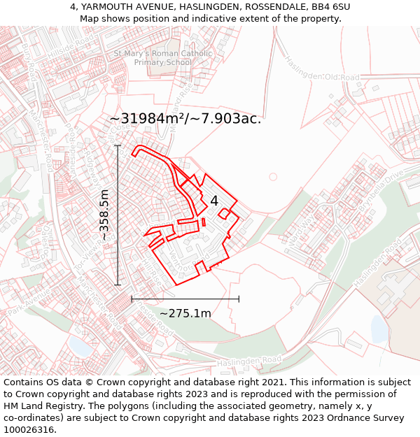 4, YARMOUTH AVENUE, HASLINGDEN, ROSSENDALE, BB4 6SU: Plot and title map