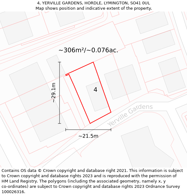 4, YERVILLE GARDENS, HORDLE, LYMINGTON, SO41 0UL: Plot and title map