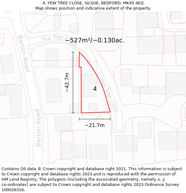 4, YEW TREE CLOSE, SILSOE, BEDFORD, MK45 4EQ: Plot and title map