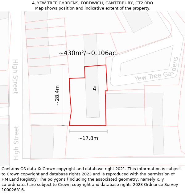 4, YEW TREE GARDENS, FORDWICH, CANTERBURY, CT2 0DQ: Plot and title map