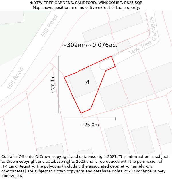 4, YEW TREE GARDENS, SANDFORD, WINSCOMBE, BS25 5QR: Plot and title map