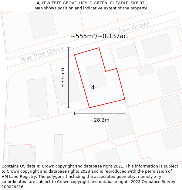 4, YEW TREE GROVE, HEALD GREEN, CHEADLE, SK8 3TJ: Plot and title map