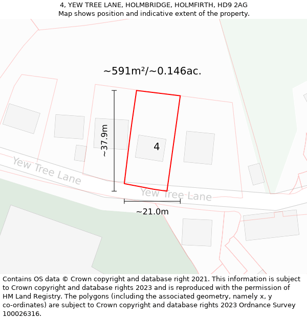 4, YEW TREE LANE, HOLMBRIDGE, HOLMFIRTH, HD9 2AG: Plot and title map