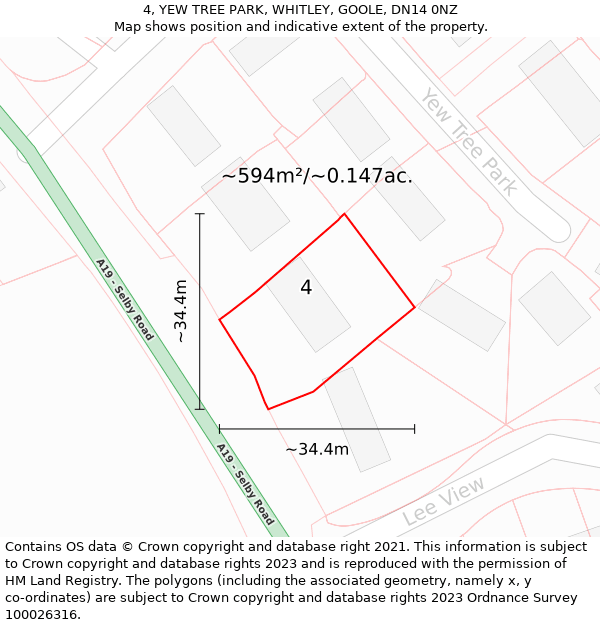 4, YEW TREE PARK, WHITLEY, GOOLE, DN14 0NZ: Plot and title map