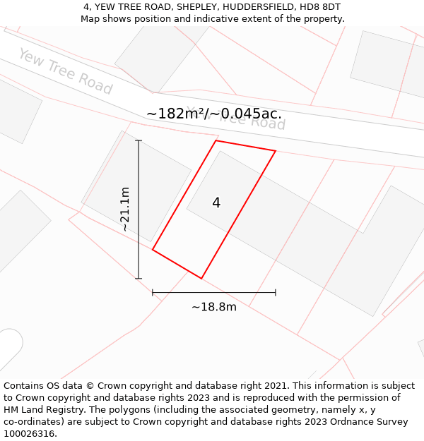 4, YEW TREE ROAD, SHEPLEY, HUDDERSFIELD, HD8 8DT: Plot and title map