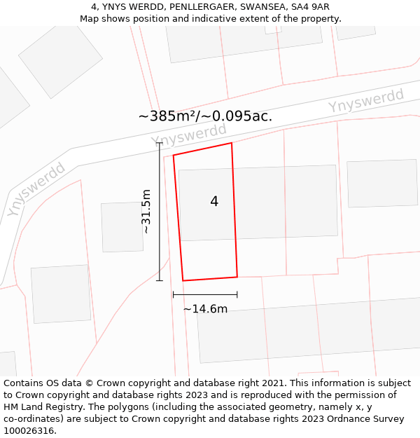 4, YNYS WERDD, PENLLERGAER, SWANSEA, SA4 9AR: Plot and title map