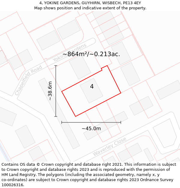 4, YOKINE GARDENS, GUYHIRN, WISBECH, PE13 4EY: Plot and title map