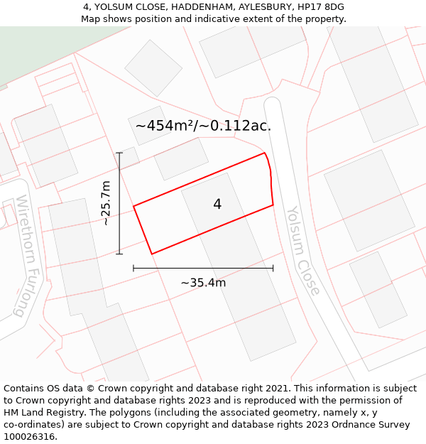 4, YOLSUM CLOSE, HADDENHAM, AYLESBURY, HP17 8DG: Plot and title map