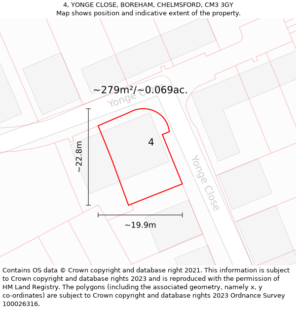 4, YONGE CLOSE, BOREHAM, CHELMSFORD, CM3 3GY: Plot and title map